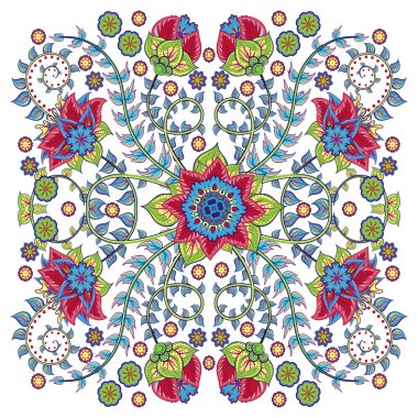 Renkli süs çiçek desenli şal, bandana, yastık, eşarp. Kare desen