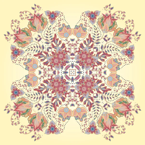 Colorato ornamentale floreale paisley scialle, bandana. Modello quadrato . — Vettoriale Stock