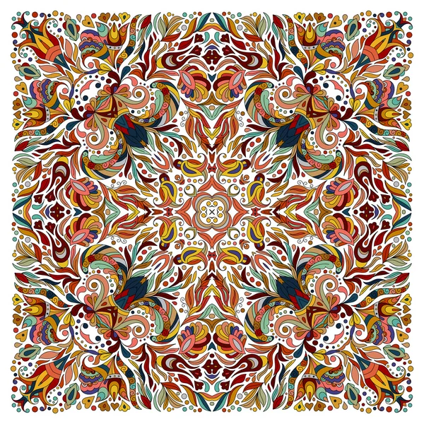 Colorido mantón paisley floral ornamental, bandana. Patrón cuadrado . — Archivo Imágenes Vectoriales