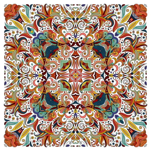 Colorido mantón paisley floral ornamental, bandana. Patrón cuadrado . — Archivo Imágenes Vectoriales