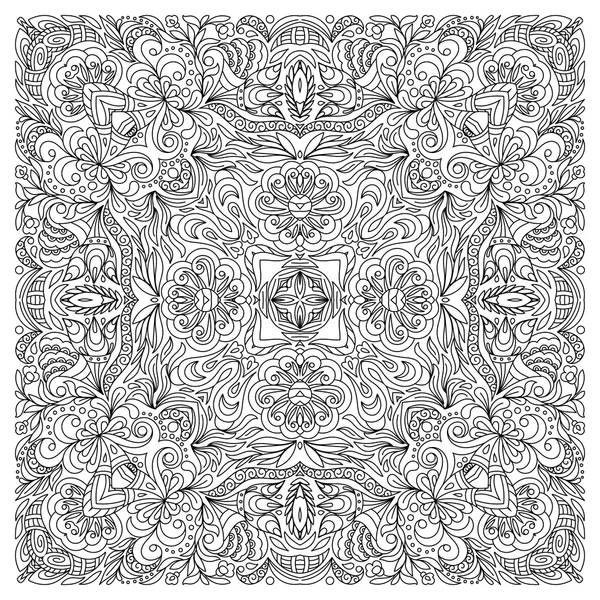 Coloring book square page for adults - floral authentic carpet design, joy to older children and adult colorists, who like line art and creation, vector illustration — Stock Vector