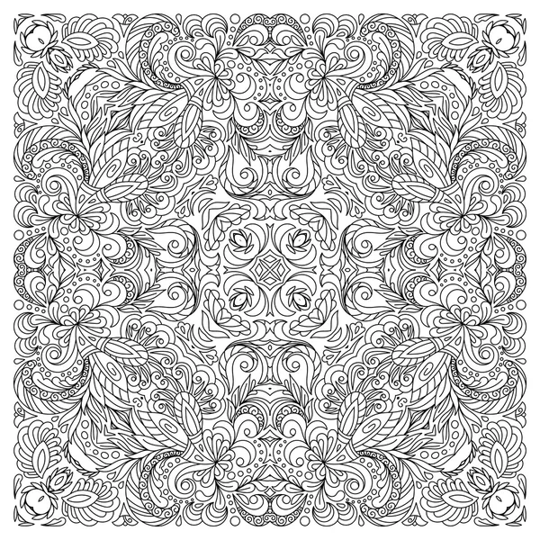 Coloring book square page for adults - floral authentic carpet design, joy to older children and adult colorists, who like line art and creation, vector illustration — Stock Vector