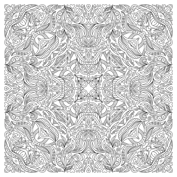 Desenho para colorir para adulto, forma quadrada. Padrão abstrato vetorial com ornamento floral . — Vetor de Stock