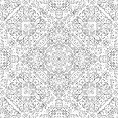 Doodle siyah ve beyaz soyut elle çizilmiş arka plan. Kare dikişsiz desen.