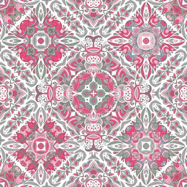 Lüks oryantal kiremit seamless modeli. Renkli çiçek patchwork arka plan. Mandala boho chic tarzı. Zengin çiçek süsleme. Altıgen tasarım öğeleri. Portekiz Fas motif. Olağandışı güzelleşmek yazdırma.