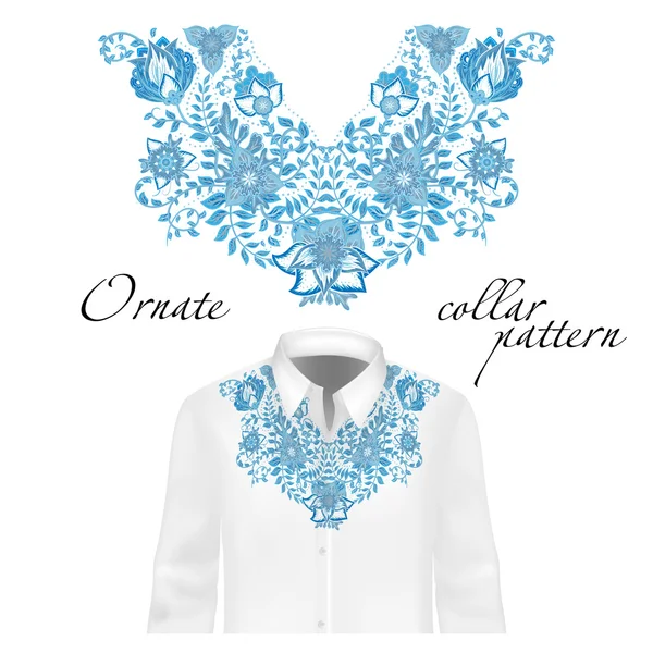 Vektor design för krage skjortor, blusar. Färgglada etniska blommor hals. — Stock vektor
