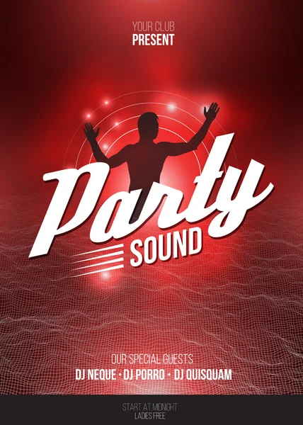 Night Disco Party Poster Background Template Vector Illustration (dalam bahasa Inggris). Siluet seorang DJ - Stok Vektor