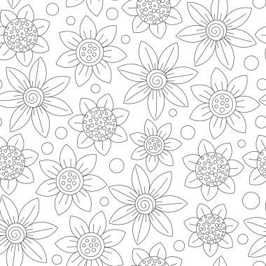 Çiçek dikişsiz sevimli desen basit tasarım. İlkel çiçekler dikişsiz süs. Parlak çiçekler om bej arka plan. Vektör çizimi