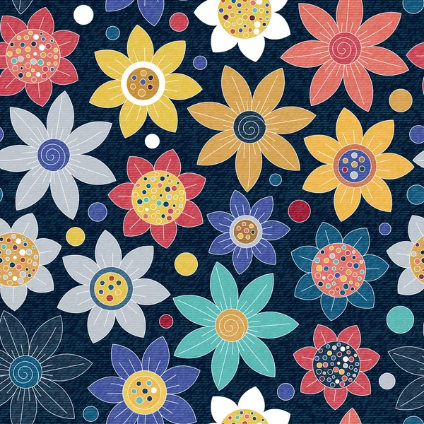 Vector Jeans fundo com flores. Padrão sem costura Denim. Tecido de jeans azul. Fundo grunge floral —  Vetores de Stock