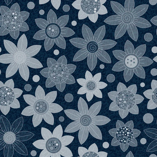 Vector Jeans fundo com flores. Padrão sem costura Denim. Tecido de jeans azul. Fundo grunge floral —  Vetores de Stock