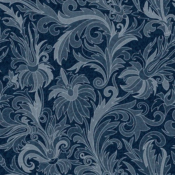 Vector Jeans fundo com flores. Padrão sem costura Denim. Tecido de jeans azul. Fundo grunge floral — Vetor de Stock