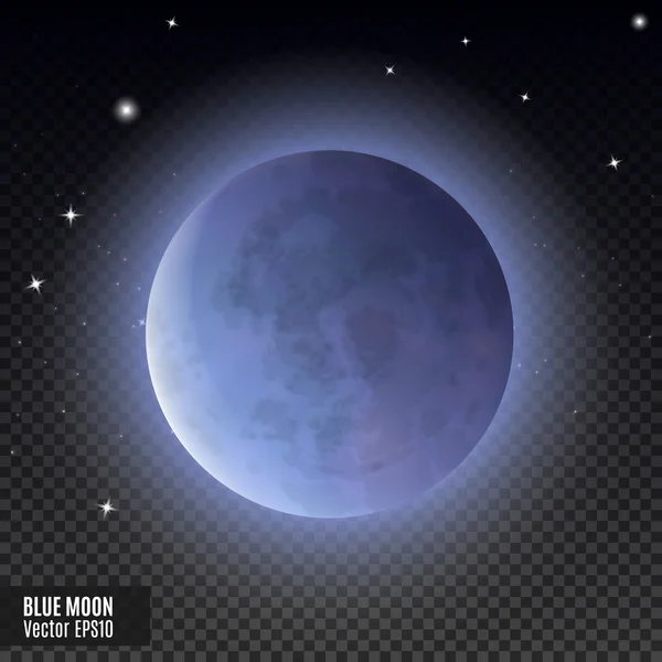 Realistic detailed full blue moon isolated on transparent background. Eps10 vector illustration, easy to use. — Stock Vector