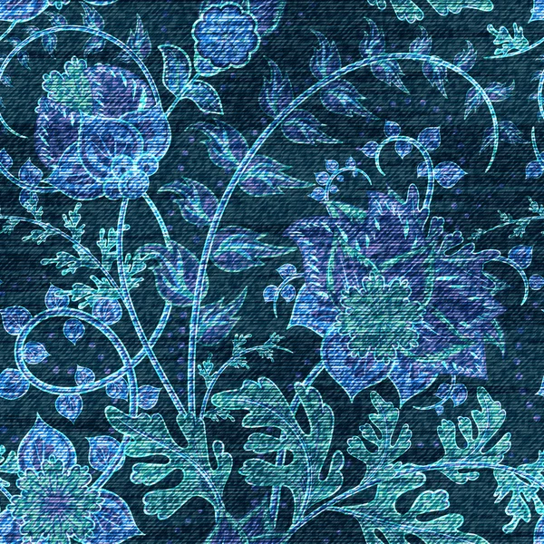 Vector Denim naadloze bloemmotief. De achtergrond van de jeans met Rose bloemen. Blauwe doek — Stockvector