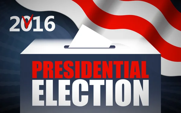 US-Präsidentschaftswahltag Konzeptvektorillustration. Stimmzettel in die Wahlurne mit amerikanischer Flagge auf dem Hintergrund. im flachen Stil. — Stockvektor