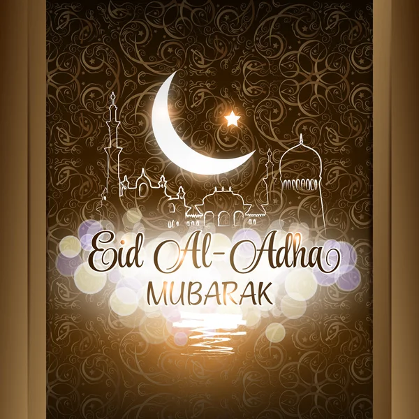 Ilustración vectorial del fondo de Eid Al Adha Mubarak con mezquita — Vector de stock