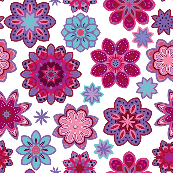 Patrón retro flor inconsútil en el vector. Flores púrpuras sobre fondo blanco . — Archivo Imágenes Vectoriales