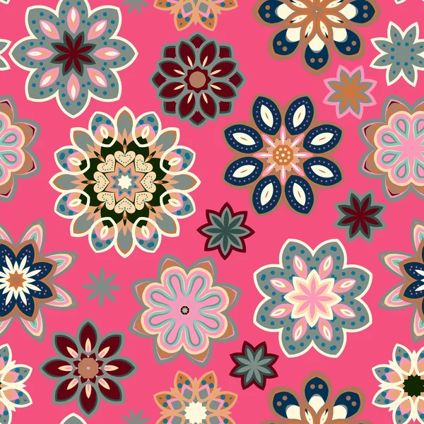 Patrón retro flor inconsútil en el vector. Flores grises azules sobre fondo rosa . — Vector de stock