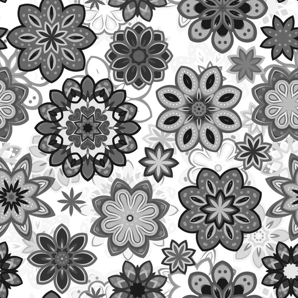 Patrón retro flor inconsútil en el vector. Flores grises sobre fondo blanco . — Vector de stock