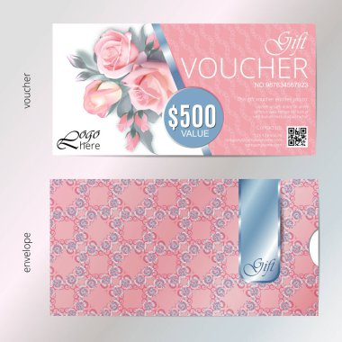 Hediye çeki vektörü güzellik arkaplanı artı zarf. Pembe çiçekli VIP arkaplanı, salon şeftalisi, galeri, kaplıca, vs..