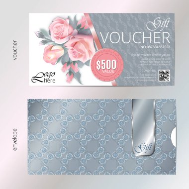Hediye çeki vektörü güzellik arkaplanı artı zarf. Pembe çiçekli VIP arkaplanı, salon şeftalisi, galeri, kaplıca, vs..