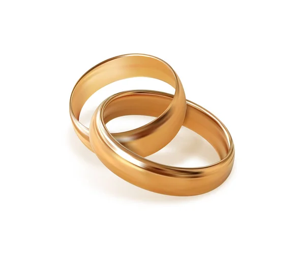 Dos anillos de boda dorados sobre fondo transparente. Calidad vector realista, ilustración 3d — Archivo Imágenes Vectoriales