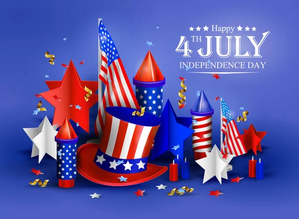 Dia da independência - fundo vetor de luxo. 4 de julho cartaz brilhante. 3d ilustração vetorial realista — Vetor de Stock