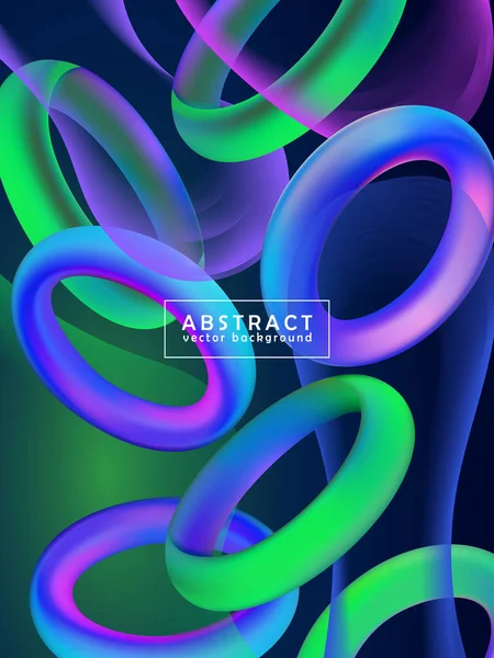 Art de la mode, forme abstraite colorée de l'anneau de tore décoratif 3D. Conception couleurs dégradées lumineuses, tendance de la saison. Fond gradients liquides minimes néon coloré. Fluide motif holographique. Vecteur. — Image vectorielle