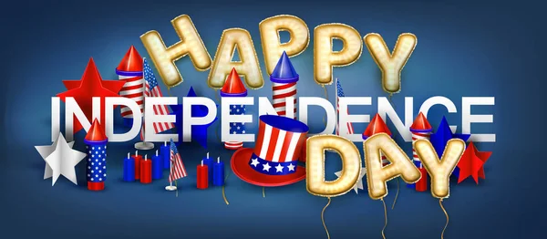 独立記念日ベクトル背景。伝統的な休日のアイテムと組成。気球からの手紙。幸せな独立記念日。7月4日グリーティングカード — ストックベクタ