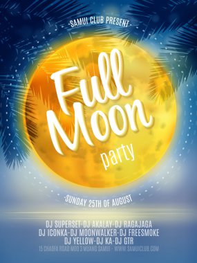 Full Moon Beach parti el ilanı. Vektör tasarım Eps 10