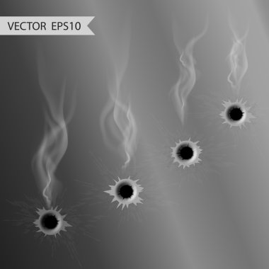 Bullet holes with smoke. Vextor Isolated