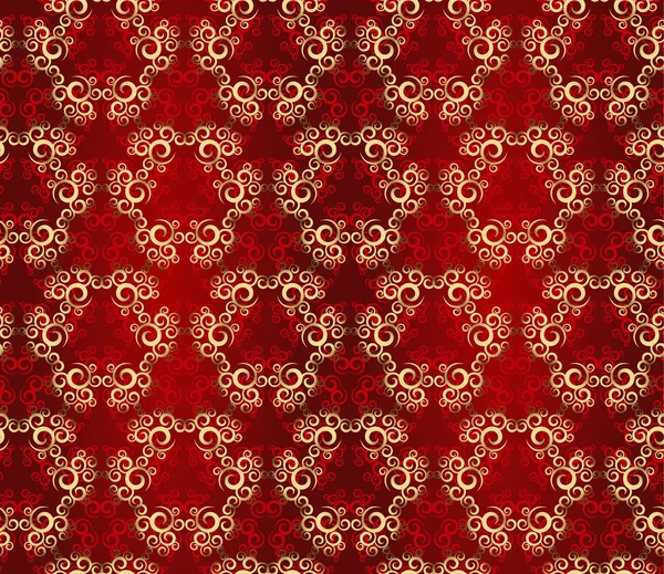 Weihnachten nahtlose Muster Vektor Hintergrund aus bunten Schneeflocken und Formen Ornamente auf rotem Hintergrund für Verpackungspapier, Textil oder Karte — Stockvektor