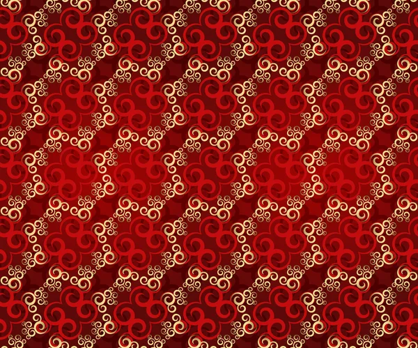 Fond vectoriel motif sans couture de Noël à partir de flocons de neige multicolores et formes ornements sur fond rouge pour papier d'emballage, textile ou carte — Image vectorielle