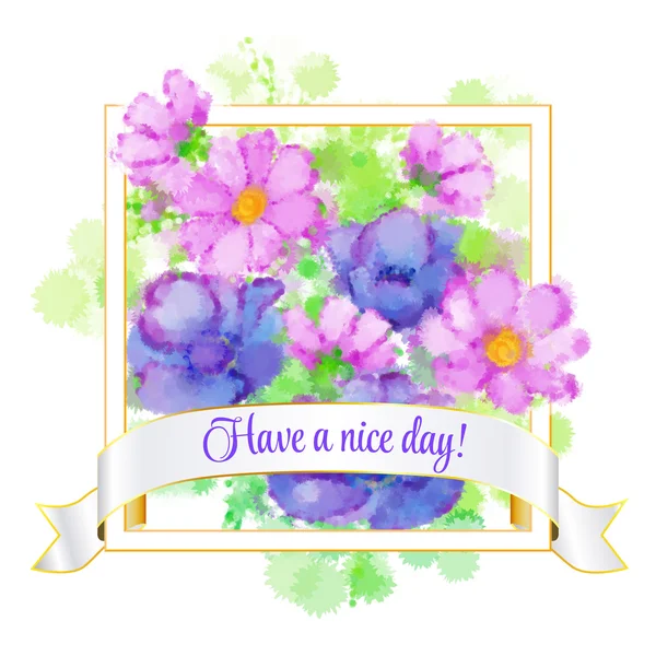 Karte mit Blume im Rahmen mit einem schönen Tag am Band. Vektorillustration — Stockvektor