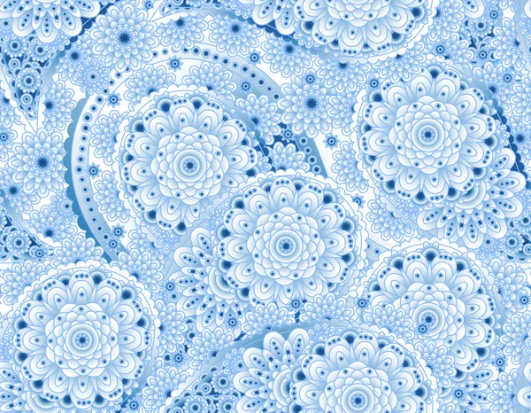 Modèle de vecteur bleu sans couture de Noël avec flocons de neige blancs et paisley — Image vectorielle