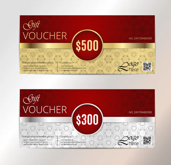 Voucher, подарунковий сертифікат, шаблон купона. Квітковий, візерунок прокрутки. Дизайн тла. Векторні — стоковий вектор