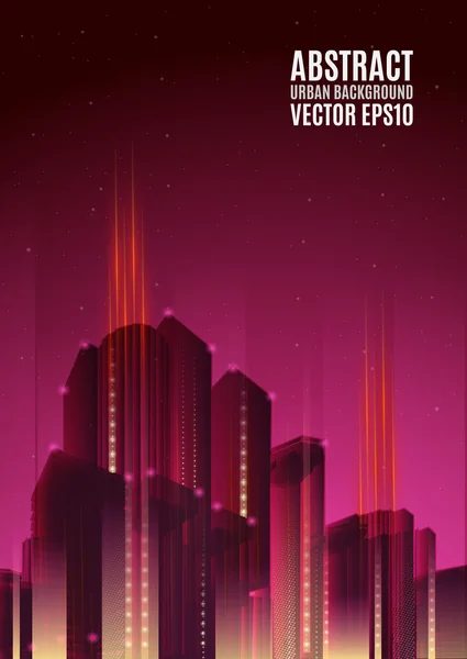 Purple city skyline at night. Graphical urban abstract cityscape background — Stockvector