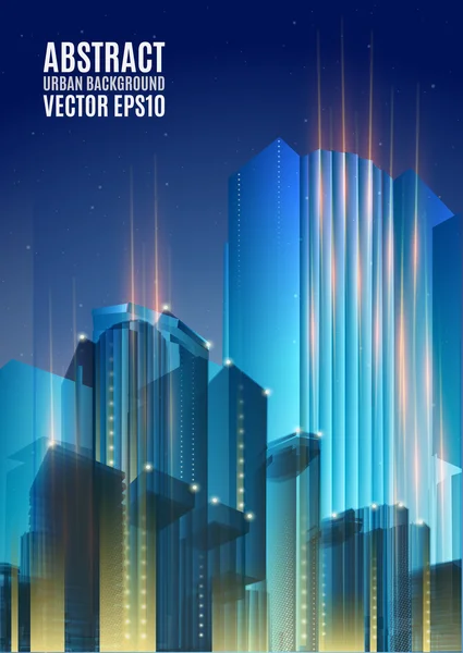 Blue city skyline at night. Graphical urban abstract cityscape background — Stockvector