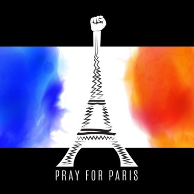 Paris için dua ediyorum. Fransa. Eyfel Kulesi Fransa bayrağı renkli arka plan üzerinde.