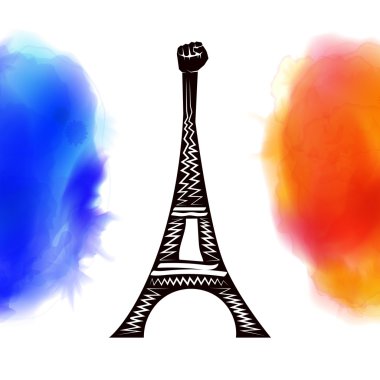 Paris için dua ediyorum. Fransa. Eyfel Kulesi Fransa bayrağı renkli arka plan üzerinde.