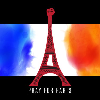 Paris için dua ediyorum. Fransa. Eyfel Kulesi Fransa bayrağı renkli arka plan üzerinde.