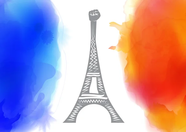 Rezem por Paris. França. Torre Eiffel em fundo colorido bandeira da frança . — Vetor de Stock