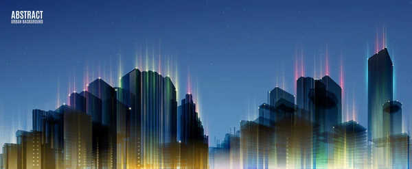 Städernas horisonter. Blå natt bakgrund. Panorama bredd. — Stock vektor