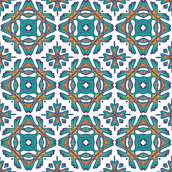 Wunderschöne nahtlose Patchwork-Muster aus bunten marokkanischen Fliesen, Ornamenten. für Tapeten, Musterfüllungen, Oberflächenstrukturen. — Stockvektor