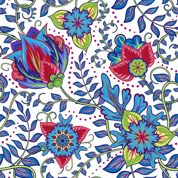 Beautiful vintage floral seamless pattern background with red and blue flowers — Stock vektor