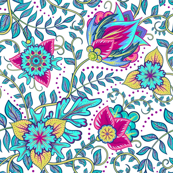 Beautiful vintage floral seamless pattern background with red and blue flowers — Stock vektor