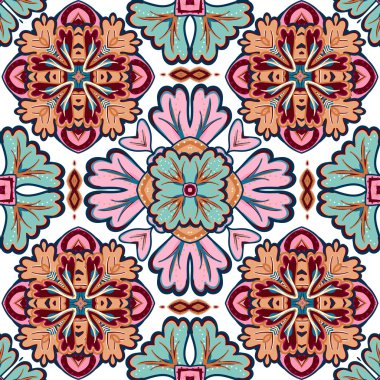 Seamless patchwork pattern from Moroccan, Portuguese  tiles, Azulejo, ornaments. For wallpaper, pattern fills, surface textures