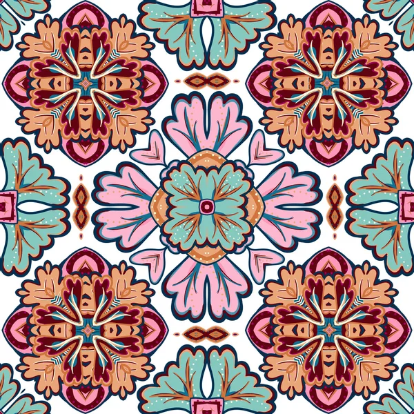 Бесшовный лоскутный рисунок из марокканской, португальской плитки, Azulejo, украшения. Для обоев, узоров, поверхностных текстур — стоковый вектор