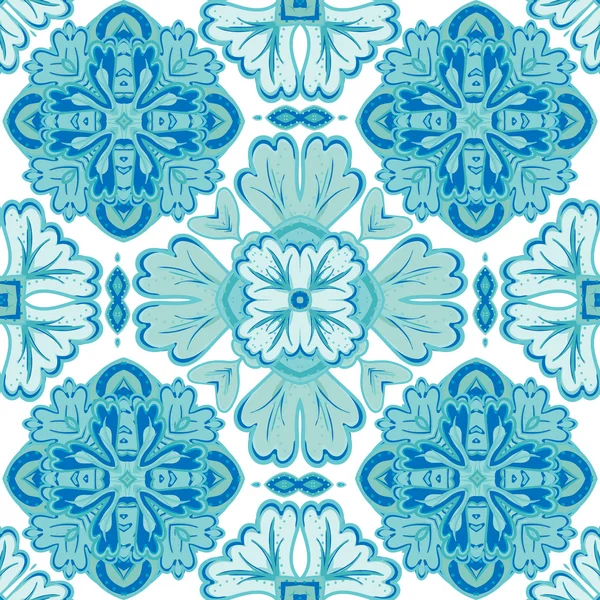 Seamless patchwork pattern from Moroccan, Portuguese  tiles, Azulejo, ornaments. For wallpaper, pattern fills, surface textures — Stok Vektör