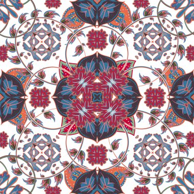 Turkish, Arabic, African Ottoman Empires era traditional seamless ceramic tile, vector floral pattern.