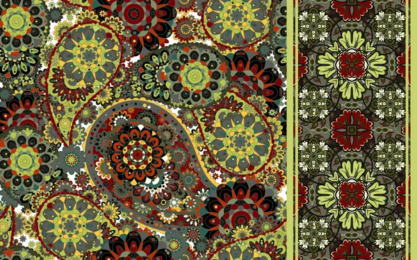 Conjunto de padrão sem costura com base em elementos tradicionais asiáticos Paisley e listrado. Vector fundo colorido — Vetor de Stock